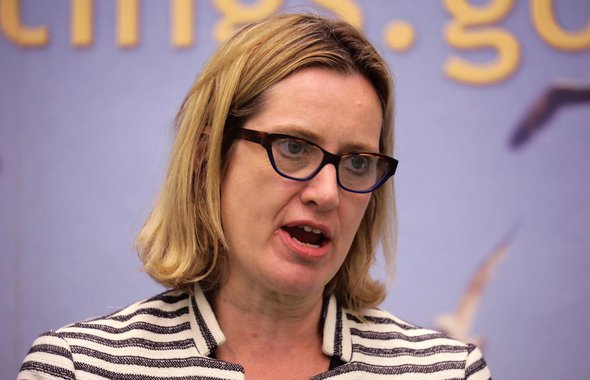 Britain's Home Secretary Amber Rudd's speaks after retaining her seat at a counting centre for Britain's general election in Hastings, June 9, 2017. REUTERS/Kevin Coombs