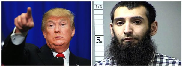 Presidente dos EUA, Donald Trump, e Saipov, suspeito de terrorismo em Nova Iorque .2