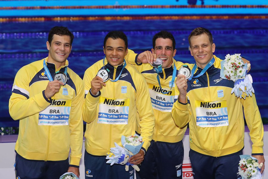 Revezamento 4x100 livre, medalha de prata. Campeonato Mundial de Desportos Aquaticos. Duna Arena. 23 de Julho de 2017, Budapeste, Hungria. Foto: Satiro Sodré/SSPress/CBDA