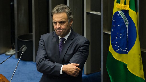 04/04/2017- Brasília- DF, Brasil- Senador Aécio Neves durante dsicurso na tribuna do senado. Foto Lula Marques/AGPT