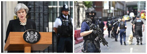 Primeira-ministra britânica, Thereza May, e polícia antiterror; Londres, Inglaterra, terrorismo .2