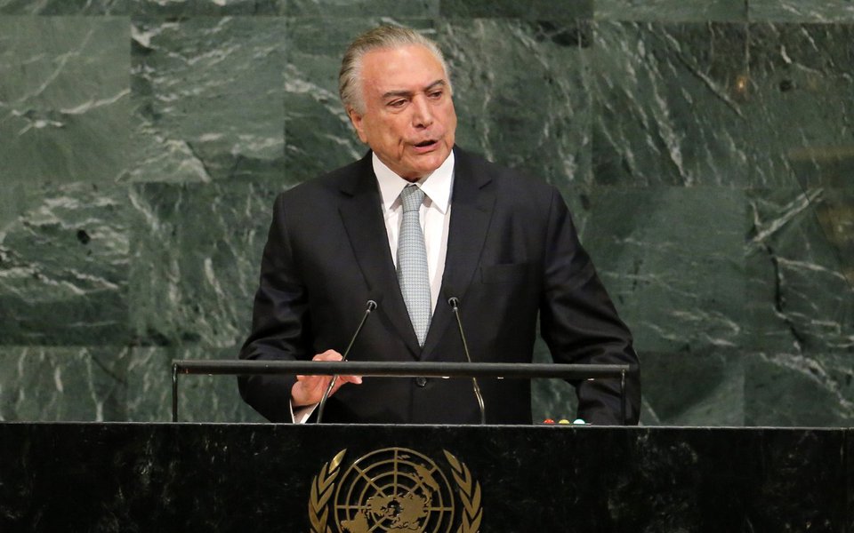 O presidente brasileiro Michel Temer fala na abertura da Assembleia Geral da Organização das Nações Unidas na sede da ONU em Nova York, EUA 19/09/2017 REUTERS/Lucas Jackson