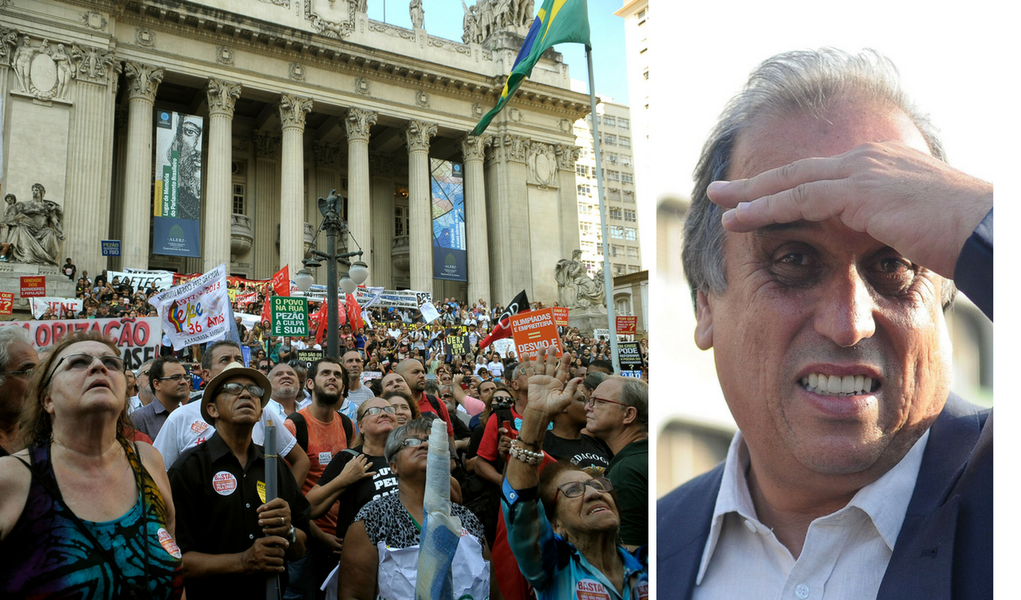 Servidores em protesto no Rio, Luiz Pezão