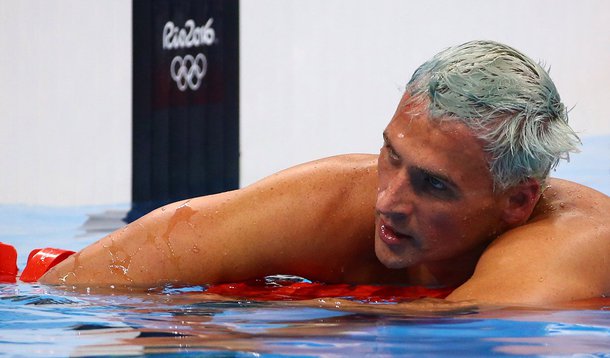 2016 Rio Olympics - Swimming - Final - Men's 200m Individual Medley Final - Olympic Aquatics Stadium - Rio de Janeiro, Brazil - 11/08/2016. Ryan Lochte (USA) of USA reacts. REUTERS/David Gray