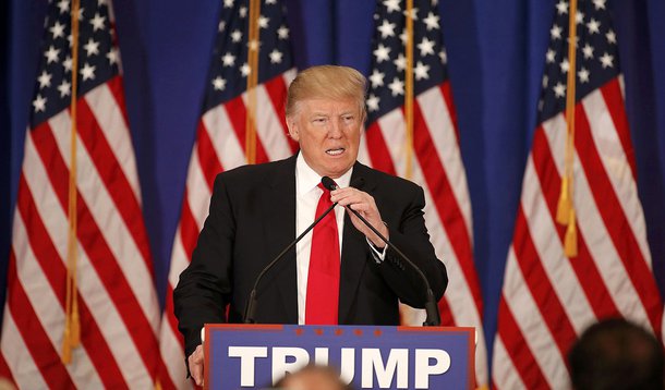 Republican U.S. presidential candidate Donald Trump speaks about the results of the Michigan, Mississippi and other primary elections during a news conference held at his Trump National Golf Club in Jupiter, Florida, March 8, 2016. REUTERS/Joe Skipper