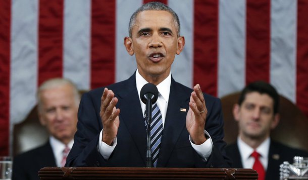 Presidente dos Estados Unidos, Barack Obama, durante discurso anual do Estado da União, em Washington. 13/01/2016 REUTERS/Evan Vucci/Pool