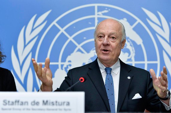 Staffan de Mistura, United Nations, Special Envoy for Syria at a press conference. 15 January 2015. UN Photo / Jean-Marc Ferré