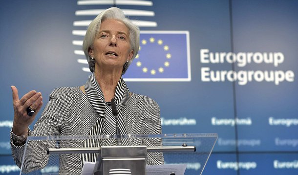 Diretora-gerente do FMI, Christine Lagarde, durante conferência em Bruxelas.   20/02/2015    REUTERS/Eric Vidal