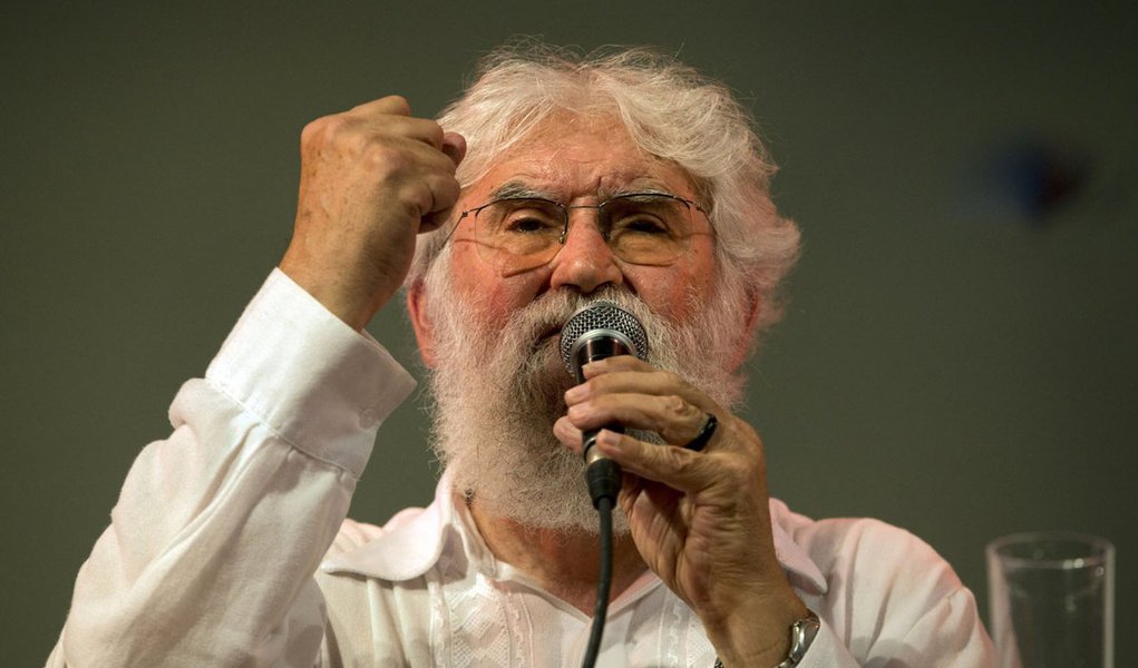 Liberation Theologist Leonardo Boff, of Brazil, speaks at a book fair where he attended the launching of a book by Clelia Luro, the wife of former bishop Jeronimo Podesta, in Buenos Aires, Argentina, Saturday, April 27, 2013. Liberation theologist Leanard