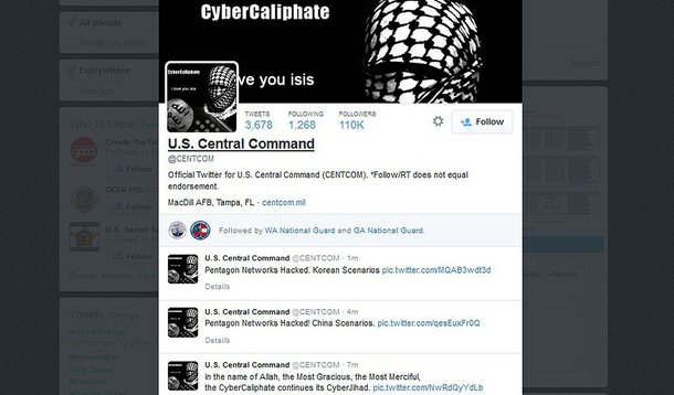 Imagem da tela de um computador mostra a conta no Twitter do Comando Militar dos EUA, que foi invadida por hackers nesta segunda-feira. 12/01/2015 REUTERS/Staff