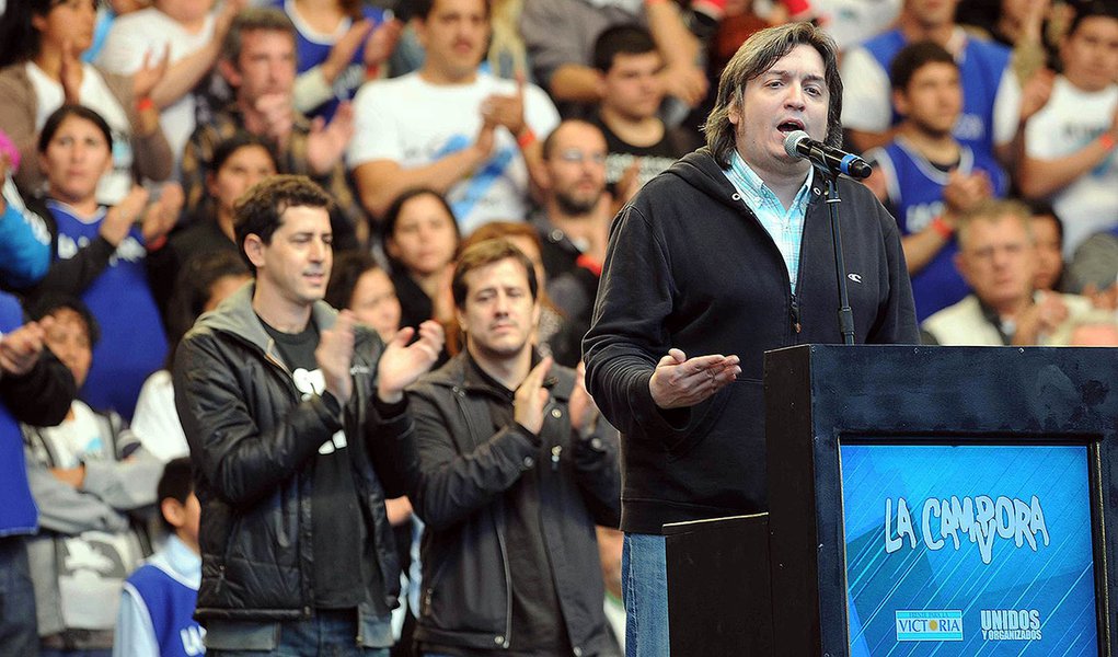 Buenos Aires, El referente de la agrupación La Cámpora, Máximo Kirchner, al hablar como orador de cierre en el multitudinario acto de esa agrupación en el barrio porteño de La Paternal.