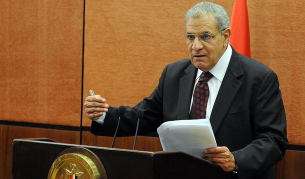 (FILES) A file picture taken on January 16, 2014 shows Egypt's then housing minister Ibrahem Mahlab speaking during a press conference in Cairo on January 16, 2014. Outgoing housing minister Mahlab was appointed on February 25, 2014 as Egypt's new prime m