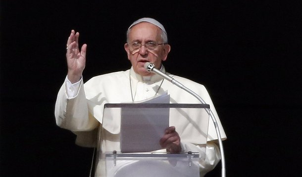 Pope Francis delivers a speech during  the Angelus prayer from the window of the Apostolic palace in Saint Peter's Square at the Vatican January 12, 2014. Pope Francis said on Sunday he will next month elevate 19 prelates to the rank of cardinal, his firs
