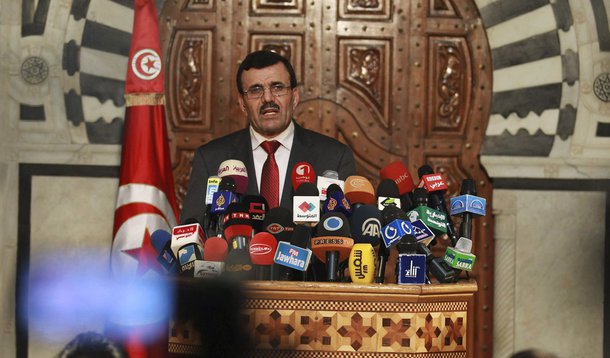 Tunisia's Prime Minister Ali Larayedh speaks during  a news conference in Tunis October 23, 2013. Larayedh confirmed on Wednesday his Islamist-led government was ready to step down once it has completed negotiations with the opposition to form a caretaker