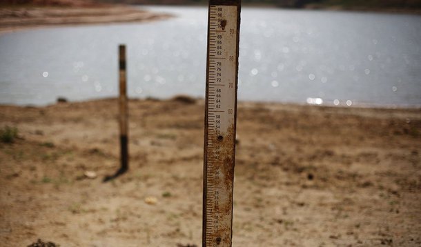 Water markers indicating where water level used to be are seen at Jaguary dam, as the dam dries up over a long drought period in the state of Sao Paulo, in Braganca Paulista, 100km (62 miles)  from Sao Paulo January 31, 2014. Brazilian power distributors 