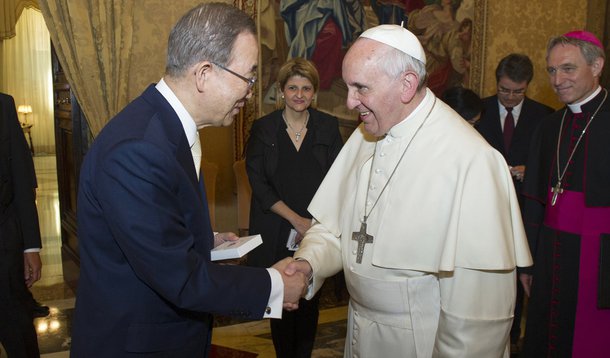 Secretary-General Ban Ki-moon and Mrs. Ban had Audience with His Holiness Pope Francis, with CEB members.
