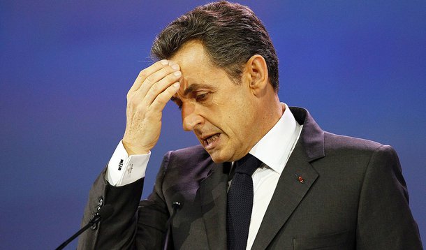 France's President and candidate for the upcoming presidential election, Nicolas Sarkozy delivers his speech during Competitiveness Challenge meeting in Paris, Tuesday, March 13, 2012. (AP Photo/Francois Mori)