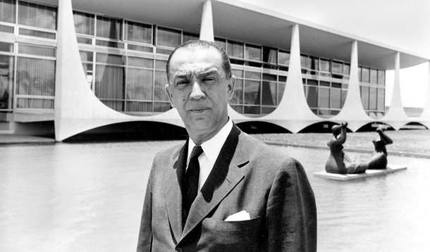 Juscelino Kubitschek, President of Brazil, poses in front of a building in Brasilia, capital of Brazil, in 1960.  (AP Photo)