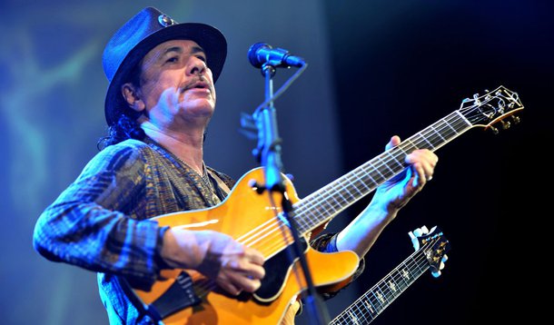 Mexican American rock guitarist, Carlos Santana (63), performs during the annual Java Jazz Festival 2011 in Jakarta, on March 5, 2011. AFP PHOTO / Bay ISMOYO (Photo credit should read BAY ISMOYO/AFP/Getty Images)