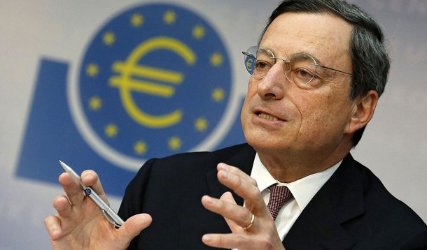 FILE - In this July 5, 2012 file photo President of the European Central Bank Mario Draghi speaks during a news conference in Frankfurt, central Germany.  Draghi said in an interview with French daily publication Le Monde posted on the bank's website Satu