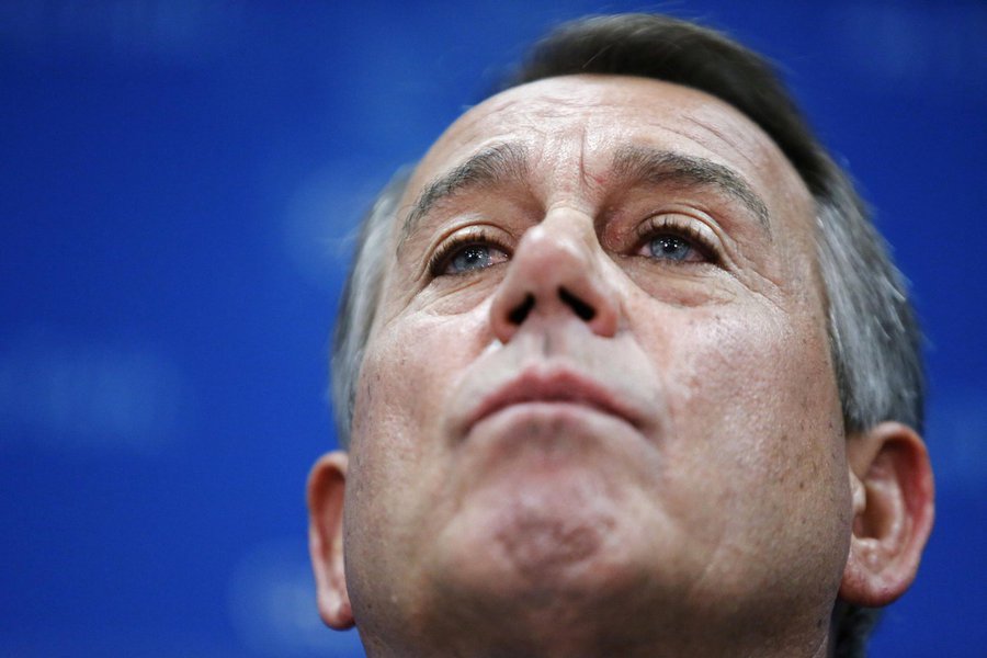 U.S. House Speaker John Boehner (R-OH) addresses reporters during a news conference with fellow House Republicans at the U.S. Capitol in Washington October 4, 2013. Boehner on Friday said the House will not vote on a "clean" spending bill without conditio
