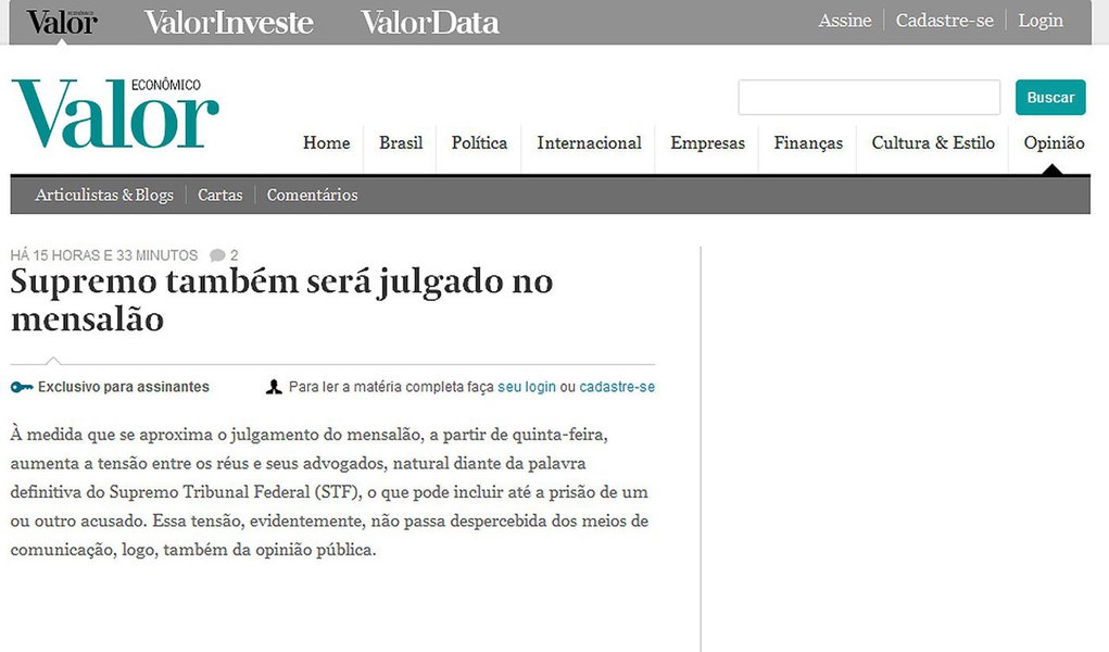 Jornal Valor Econômico também julga o STF