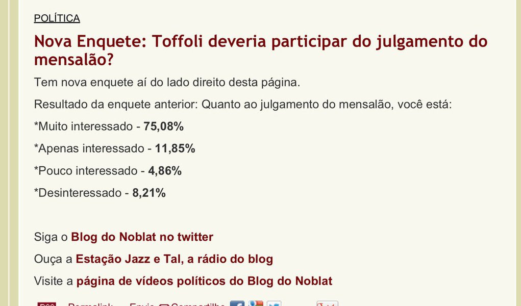 Após polemizar, Noblat pergunta: Toffoli deve julgar o mensalão?