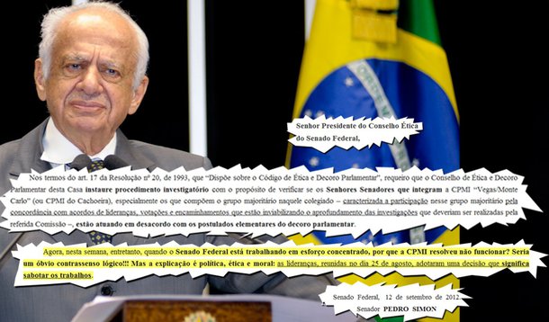 Pedro Simon denuncia CPI no Conselho de Ética