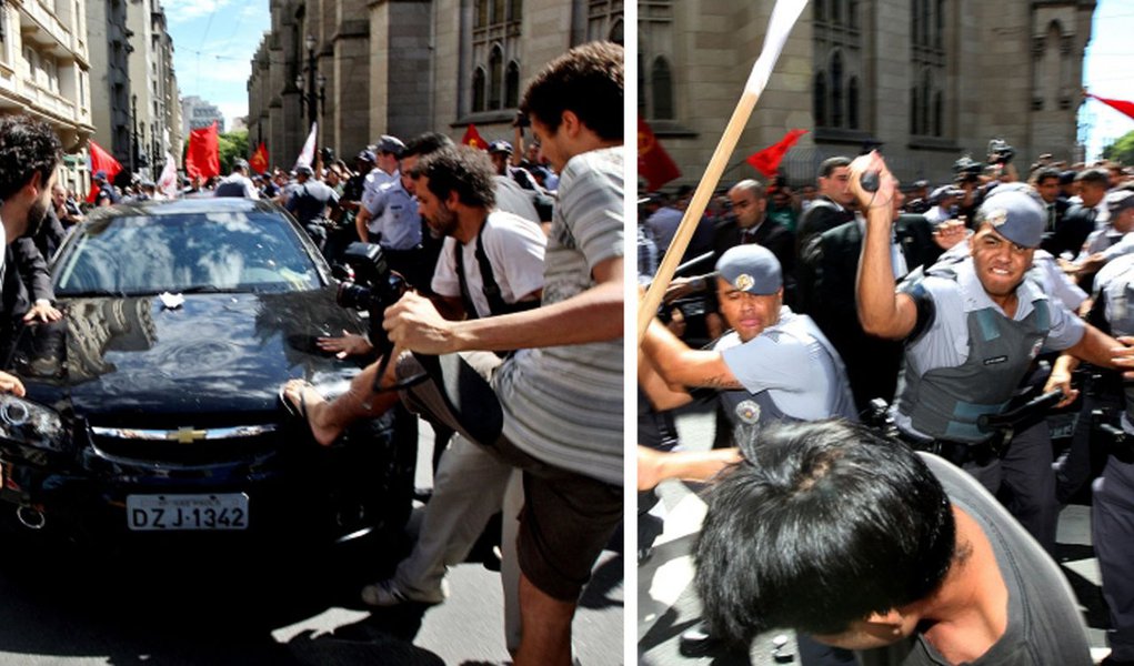 Manifestantes atacam carro de Kassab na Sé