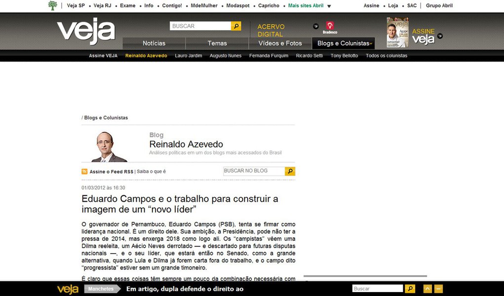 Veja condena apoio de Dudu a Haddad