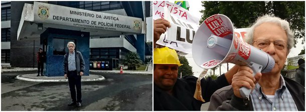 Frei Betto levou uma mensagem de paz ao ex-presidente Lula em Curitiba (PR), onde está preso desde o dia 7 de abril quando se entregou à Polícia Federal; ele também esteve no acampamento Lula Livre e integrou o coro de "boa tarde, presidente Lula!" ao lado da militância