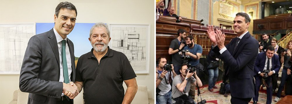 O líder socialista Pedro Sánchez, que se tornou primeiro-ministro da Espanha nesta sexta-feira, depois de deputados aprovarem a saída do conservador Mariano Rajoy, é um admirador do ex-presidente Lula; em 2015, ele esteve no Brasil e se reuniu com o ex-presidente Luiz Inácio Lula da Silva. Na ocasião, Sánchez disse que Lula era "uma referência em política global, da boa política"; "Lula apostou em construir uma classe média forte no Brasil por um progresso inclusivo e uma economia justa. É isso que também quero para a Espanha", disse Sánchez