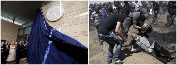 
As forças de segurança de Israel mataram ao menos 55 palestinos que protestavam contra a transferência da embaixada dos Estados Unidos para Jerusalém nesta segunda-feira 14; outros 1.200 ficaram feridos após a manifestação na Faixa de Gaza; foi o dia mais violento na região desde o conflito entre Hamas e Israel, em 2014; não houve praticamente nenhuma menção à violência em Gaza na cerimônia de inauguração da nova embaixada
