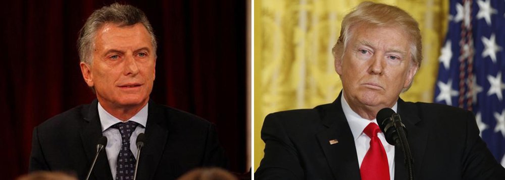 O presidente da Argentina, Mauricio Macri, agradeceu ao presidente dos Estados Unidos, Donald Trump, a quem reconheceu como "amigo", o "apoio e afeto" demonstrado à sua política econômica, no momento em que o país sul-americano negocia um acordo financeiro com o Fundo Monetário Internacional (FMI) e enfrenta protestos resultantes de sua política neoliberal; "Obrigado, meu amigo, presidente Donald Trump, pelo seu apoio e para a Argentina. Valorizamos muito!", escreveu Macri no Twitter