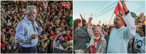 O monge beneditino Marcelo Barros visitou o ex-presidente Lula na Polícia Federal em Curitiba nesta segunda-feira 14 e trouxe uma mensagem do pré-candidato à militância: Lula diz "que é mais candidato do que sempre. 'Se eu desistir, de certa maneira eu estou reconheço minha culpa. 'E como sou inocente, tenho que provar minha inocência mantendo a minha candidatura, fortalecendo minha candidatura, e eles que sejam capazes de dizer não. Eu só vou desfalecer quando conseguir construir um mundo de direito para todos os cidadãos e todas as pessoas humanas'"; assista