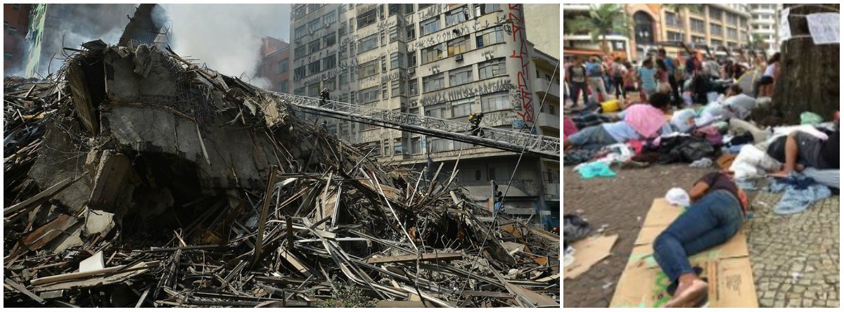 Segundo Lorrane Miquele, vítima do desabamento, as famílias que estão acampadas no Largo do Paissandu, ao lado do local da tragédia, não estão recebendo amparo da prefeitura de São Paulo; "Estamos precisando de água, alimento, itens de higiene, banheiros, médicos, porque têm pessoas doentes lá. A prefeitura não está dando nada"