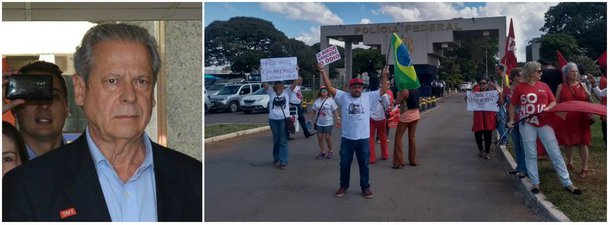 A poucas horas de se entregar à Superintendência da Polícia Federal em Brasília, o ex-ministro José Dirceu disse que estava "absolutamente sereno", porém "indignado", segundo o deputado distrital Chico Vigilante (PT-DF), que tomou café da manhã com ele nesta sexta; o deputado informou ainda que a maior preocupação de Dirceu é como explicar a situação para a filha mais nova, Maria Antônia, de 7 anos; em solidariedade, manifestantes estão em frente à PF aguardando Dirceu, que se entregou por volta de 14h