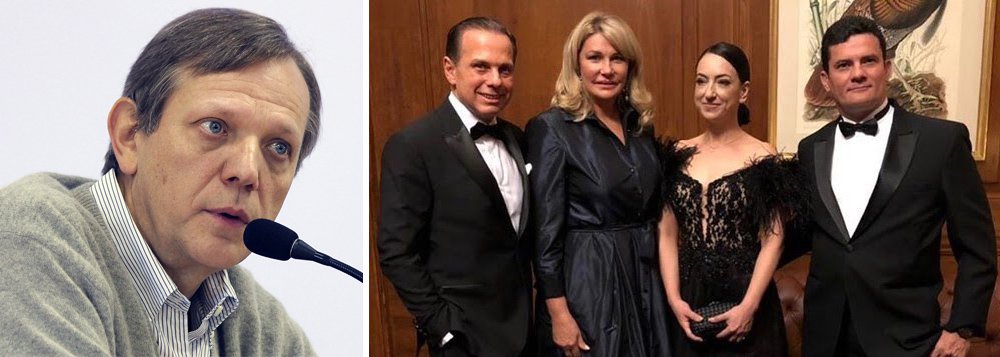 "A foto de Moro com João Doria (PSDB), pré-candidato ao governo paulista, em Nova York, um ano e meio depois de ser retratado com o senador Aécio Neves (PSDB-MG), indica que a liderança mais visível do PJ [Partido da Justiça] não se esforça por esconder para que lado pendem as suas simpatias", escreve o colunista André Singer; segundo ele, torna-se evidente a seletividade e a parcialidade política do Poder Judiciário no Brasil