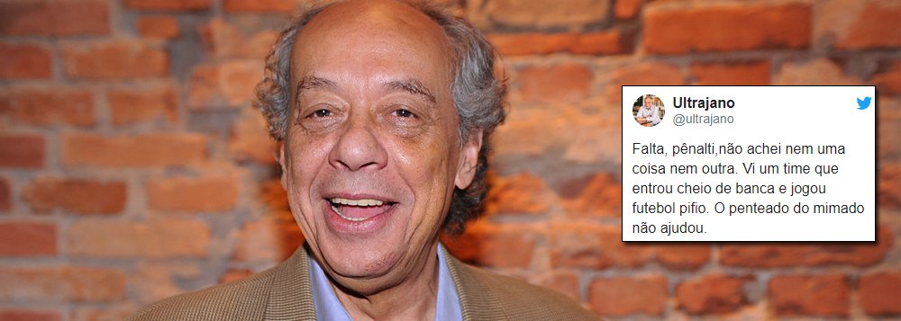 O jornalista José Trajano tuíta sobre o jogo Brasil x Suíça; ele diz: "Falta, pênalti,não achei nem uma coisa nem outra; vi um time que entrou cheio de banca e jogou futebol pífio; o penteado do mimado não ajudou". Trajano alude indiretamente à eterna reclamação com o juiz quando a seleção brasileira tem uma mau resultado