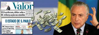 O "sonho dourado" dos golpistas virou pesadelo; o Valor Econômico, jornal oficial do "mercado", jogou a toalha e admite que a promessa de crescimento econômico virou pó; O Estado de S.Paulo estampou em sua manchete: "BC intervém e gasta US$ 5 bi, mas dólar vai a RS 3,80", reconhecendo que a gestão saudada pela direita está queimando loucamente as reservas do país