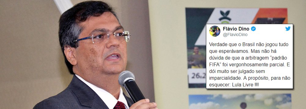 O governador do Maranhão Flavio Dino afirma em seu Twitter que a seleção brasileira realmente não apresentou um bom futebol; Dino acrescenta que a arbitragem também deixou a desejar e cutucou os detratores de Lula: 'dói muito ser julgado com parcialidade'; o governador encerrou o tuíte pedindo Lula Livre! 
