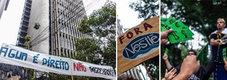 Além de Petrobras e Eletrobras, Michel Temer, que é rejeitado por 94% dos brasileiros, acusado de corrupção e ilegítimo no cargo, conquistado por um golpe, pretende vender até as águas brasileiras; por meio de intervenção teatral, jovens promoveram uma manifestação em São Paulo para "recepcionar" empresários de empresas como Nestlé, Syngenta e Ruag, que eles denunciam que farão reunião secreta para negociar com governo brasileiro