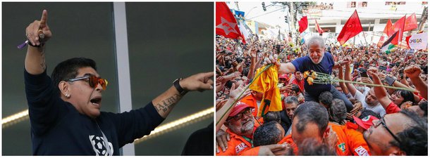A maior jogador da história da Argentina, Diego Maradona, voltou a manifestar seu apoio do ex-presidente Lula; “Meu amigo Lula, tenha muita força porque você deu ao Brasil o que ele merece. Os corruptos, infelizmente, vencem algumas batalhas, mas as guerras dos países são vencidas por aqueles que realmente querem bem ao povo”