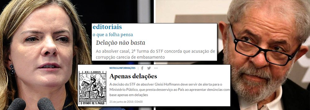 Durante quatro anos a mídia conservadora usou as delações premiadas para tentar destruir o PT, especialmente Lula e Gleisi Hoffmann numa sucessão infindável de manchetes; agora que o STF deu o primeiro passo para acabar com a indústria clandestina das delações, lançam editoriais para fazer uma cena à Nação sobre sua seriedade e "condenam" as ações da Lava Jato baseadas nas delações; mas até momento não informaram que Gleisi é inocente nem reconheceram o equívoco de suas manchetes