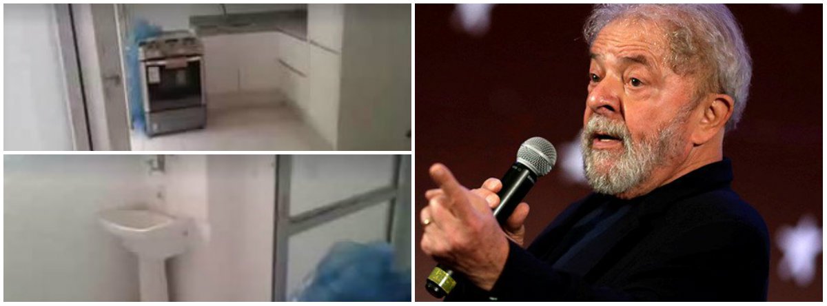 Foram publicadas na internet duas imagens da cozinha do apartamento em Guarujá (SP) que a Lava Jato dizia ser do ex-presidente Lula; o curioso é o que o termo "triplex" vinha sendo usado para designar o apartamento maior e luxuoso, que teria sido reformado para receber o ex-presidente; as imagens, no entanto, desmontam a versão de uma reforma para entregar o imóvel a Lula