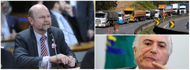 "Desgoverno Temer fez tabela de frete. Foi questionado judicialmente. Agora, STF vai decidir. Se a tabela valer, o agronegócio diz que para tudo. Se não valer, caminhoneiros é que podem parar tudo. A culpa? De quem tirou da Petrobras sua função reguladora de preços: os golpistas", disse o deputado Elvino Bohn Gass (PT-RS)
