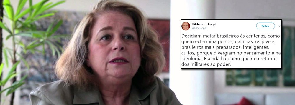 Diante da divulgação dos documentos da CIA sobre as execuções institucionalizadas e devidamente assinadas pelo ex-presidente ditador Ernesto Geisel, a jornalista Hildegard Angel, irmã de Stuart Angel, estudante de economia morto pela ditadura em 1971, lamenta em seu Twitter que “ainda há quem queira o retorno dos militares ao poder”; a jornalista diz: “decidiam matar brasileiros às centenas, como quem extermina porcos, galinhas, os jovens brasileiros mais preparados, inteligentes, cultos, porque divergiam no pensamento e na ideologia”