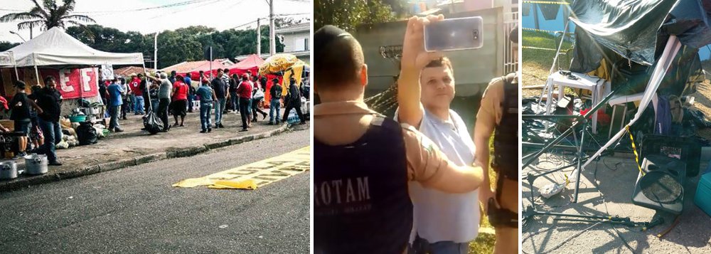 O acampamento em Curitiba que faz vigília em defesa da liberdade do ex presidente Lula sofreu um terceiro ataque na manhã desta sexta-feira, enquanto os militantes davam o tradicional "Bom Dia presidente Lula"; um homem quebrou todo o equipamento de som do grupo, usado para amplificar o bom dia; o autor do ataque foi identificado como o delegado da PF Gastao Schefer Neto, que já foi até candidato a deputado federal; em nota, o Vigília Lula Livre afirmou que segue "cobrando das autoridades proteção aos nossos espaços e medidas contra provocadores e fascistas"