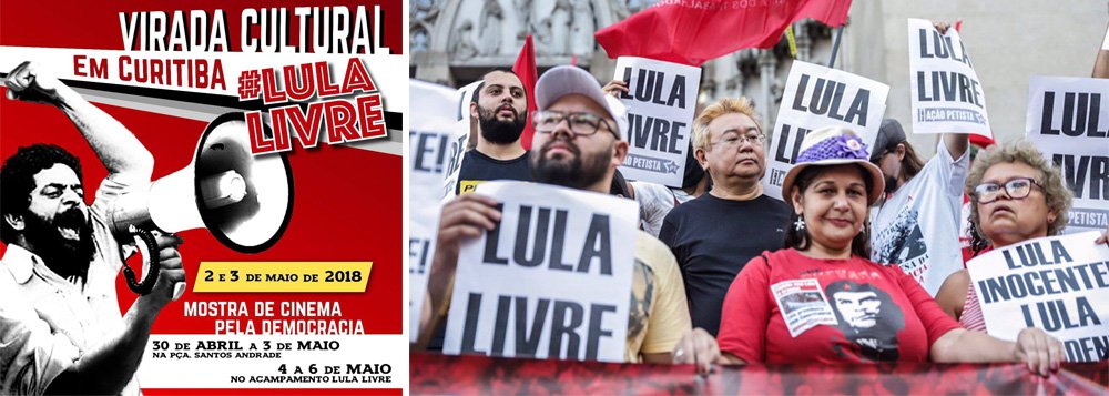 Curitiba, cidade em que o ex-presidente Lula está preso, sedia a Virada Cultural Lula Livre nos dias 2 e 3 de maio, das 10 às 22 horas; as 24 horas de programação ocorrem na Praça Santos Andrade, tradicional palco de manifestações em apoio a movimentos sociais, volta da democracia e liberdade para Lula; o evento acontece junto à Mostra de Cinema pela Democracia e reúne artistas de música, teatro, circo, literatura e performances