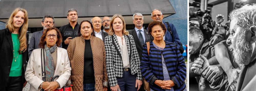 Senadores que participaram da diligência na Polícia Federal em Curitiba, onde o ex-presidente Lula está preso, relataram que ele "está menos preocupado com ele, e mais preocupado com o restabelecimento da democracia no País", conforme disse Regina Sousa (PT-PI); "Ele não quer que a gente desista, quer que a gente continue a luta", disse a senadora; "O presidente está bem, mas a indignação é muito grande. O problema é o isolamento dele", afirmou o líder do PT na Câmara, Paulo Pimenta (RS); 11 senadores entraram na carceram da PF